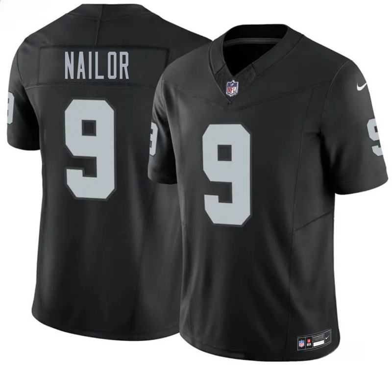 Men's Las Vegas Raiders #9 Jalen Nailor Black 2026 F.U.S.E. Vapor Untouchable Limited Stitched Football Jersey Men's Las Vegas Raiders #9 Jalen Nailor Black 2026 F.U.S.E. Vapor Untouchable Limited Stitched Football Jersey