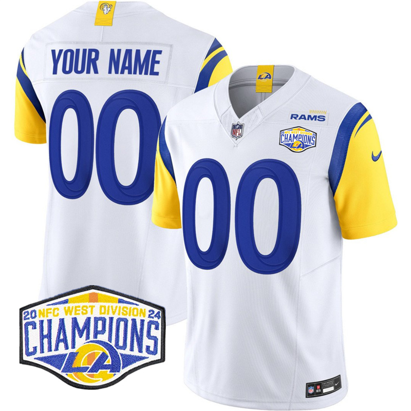 Men's Los Angeles Rams Active Player Custom White 2024 NFC West Champions F.U.S.E. Vapor Untouchable Stitched Football Jersey Men's Los Angeles Rams Active Player Custom White 2024 NFC West Champions F.U.S.E. Vapor Untouchable Stitched Football Jersey