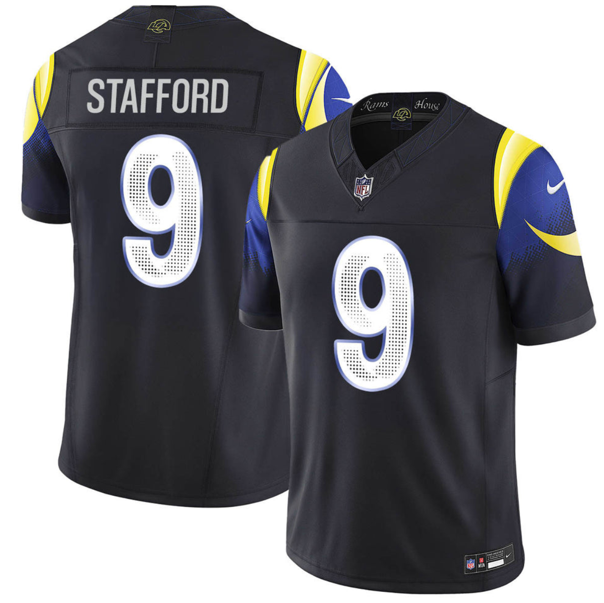 Men's Los Angeles Rams #9 Matthew Stafford Black 2025 F.U.S.E. “Rivalries” Vapor Limited Stitched Football Jersey Men's Los Angeles Rams #9 Matthew Stafford Black 2025 F.U.S.E. “Rivalries” Vapor Limited Stitched Football Jersey