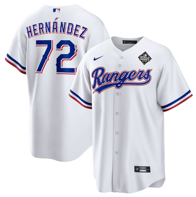 Men's Texas Rangers #72 Jonathan Hernández White 2023 World Series Stitched Baseball Jersey Men's Texas Rangers #72 Jonathan Hernández White 2023 World Series Stitched Baseball Jersey