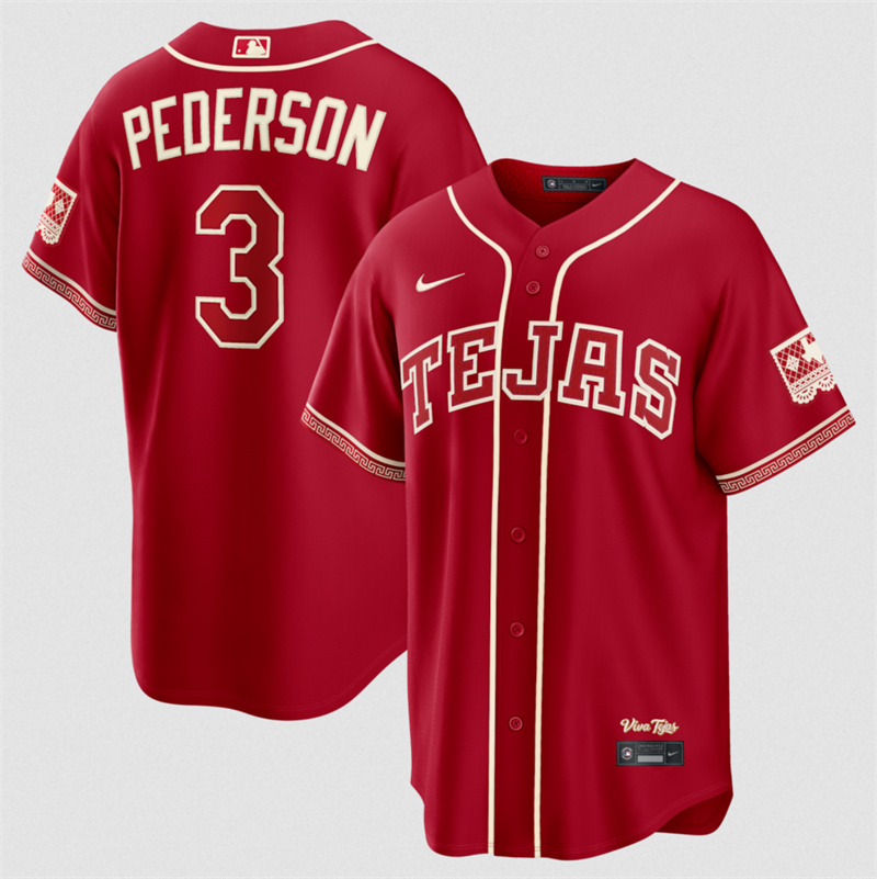 Men's Texas Rangers #3 Joc Pederson Red 2026 City Connect Stadium Stitched Baseball Jersey Men's Texas Rangers #3 Joc Pederson Red 2026 City Connect Stadium Stitched Baseball Jersey