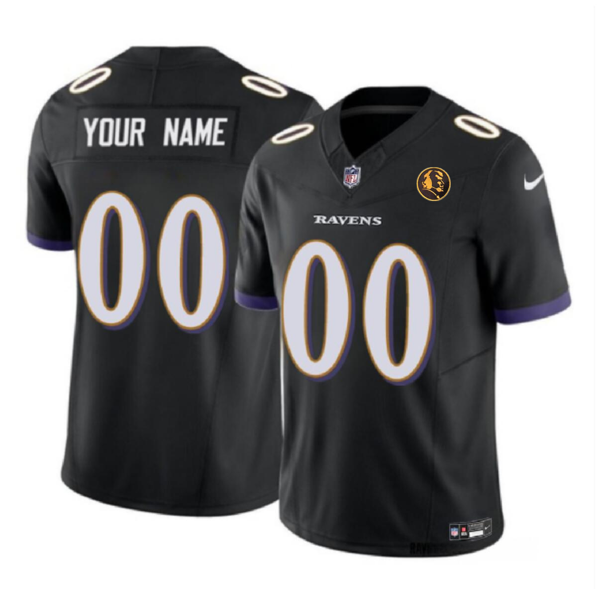 Men's Baltimore Ravens Active Player Custom Black 2023 F.U.S.E. With John Madden Patch Vapor Limited Football Jersey Men's Baltimore Ravens Active Player Custom Black 2023 F.U.S.E. With John Madden Patch Vapor Limited Football Jersey
