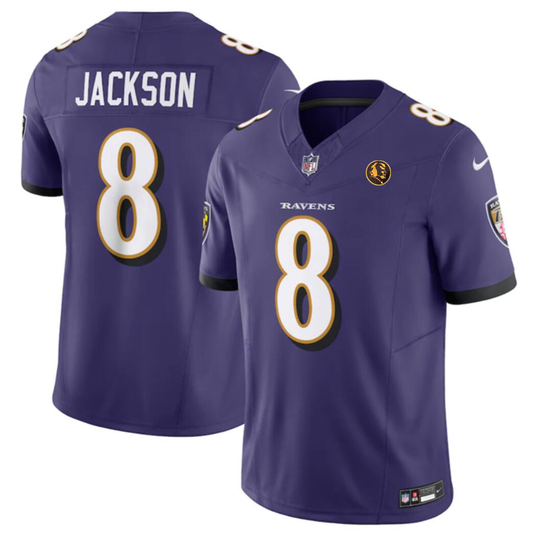 Men's Baltimore Ravens #8 Lamar Jackson Purple 2023 F.U.S.E. With John Madden Patch Vapor Limited Football Jersey Men's Baltimore Ravens #8 Lamar Jackson Purple 2023 F.U.S.E. With John Madden Patch Vapor Limited Football Jersey