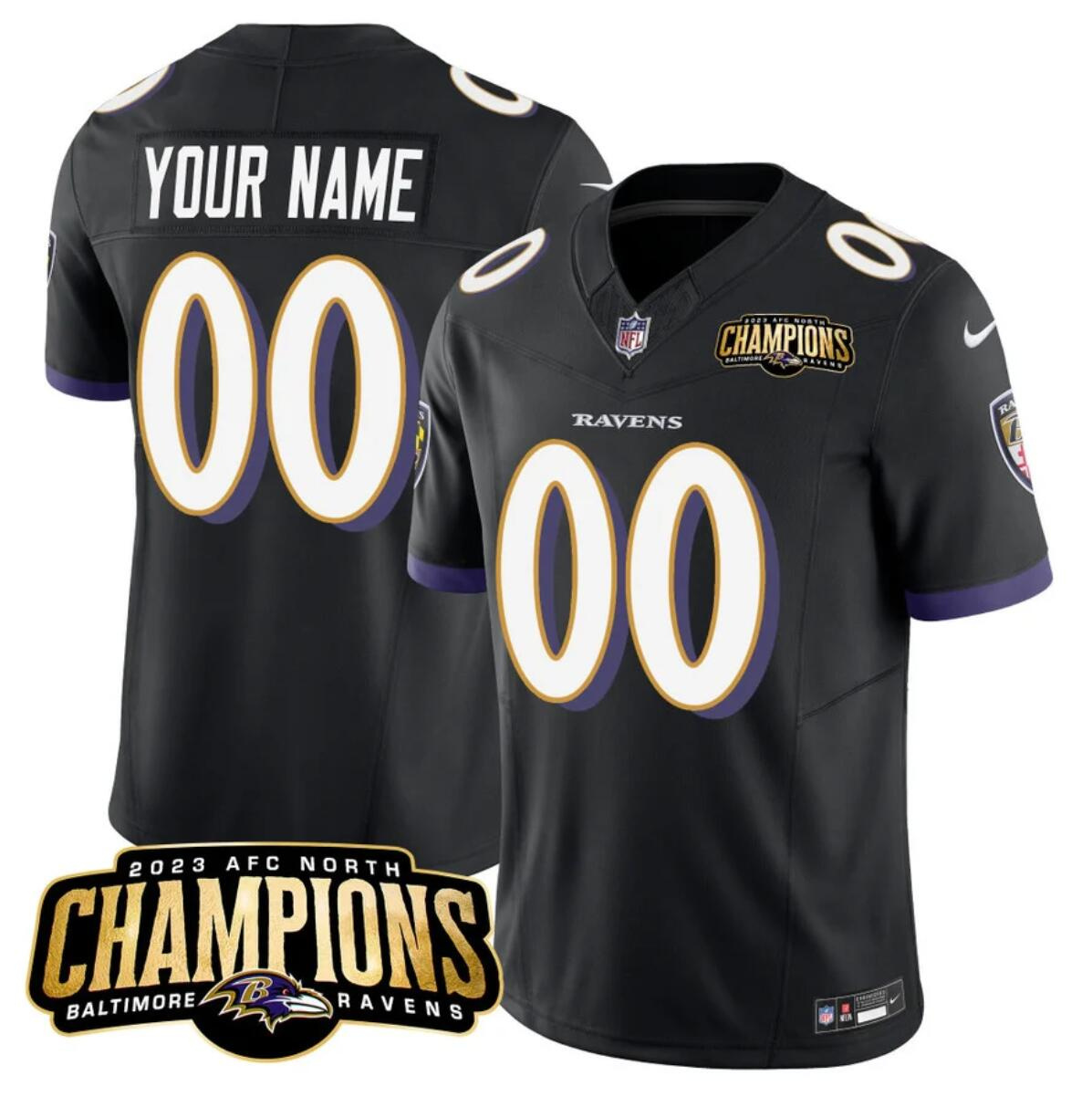 Men's Baltimore Ravens Active Player Custom Black 2023 F.U.S.E. AFC North Champions Vapor Limited Football Jersey Men's Baltimore Ravens Active Player Custom Black 2023 F.U.S.E. AFC North Champions Vapor Limited Football Jersey
