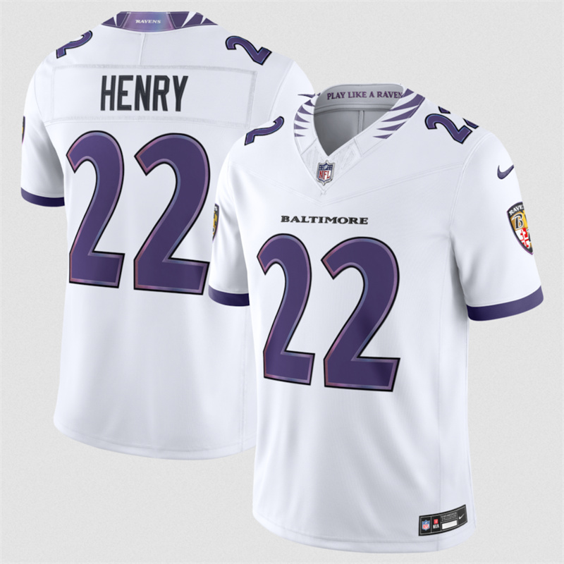 Men's Baltimore Ravens #22 Derrick Henry White 2026 F.U.S.E. Vapor Stitched Limited Football Jersey Men's Baltimore Ravens #22 Derrick Henry White 2026 F.U.S.E. Vapor Stitched Limited Football Jersey