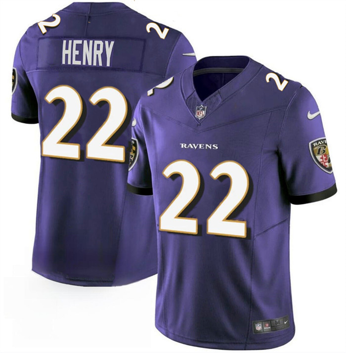 Men's Baltimore Ravens #22 Derrick Henry Purple 2023 F.U.S.E. Vapor Limited Football Jersey Men's Baltimore Ravens #22 Derrick Henry Purple 2023 F.U.S.E. Vapor Limited Football Jersey