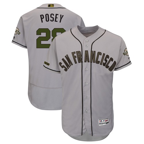 Giants #28 Buster Posey Gray Flexbase Authentic Collection 2018 Memorial Day Stitched MLB Jersey Giants #28 Buster Posey Gray Flexbase Authentic Collection 2018 Memorial Day Stitched MLB Jersey