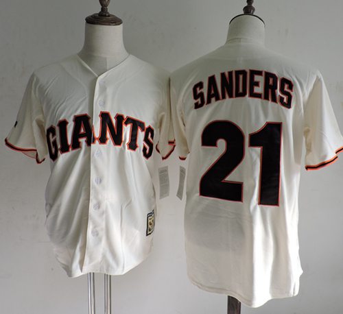 Mitchell And Ness Giants #21 Deion Sanders Cream Throwback Stitched MLB Jersey Mitchell And Ness Giants #21 Deion Sanders Cream Throwback Stitched MLB Jersey