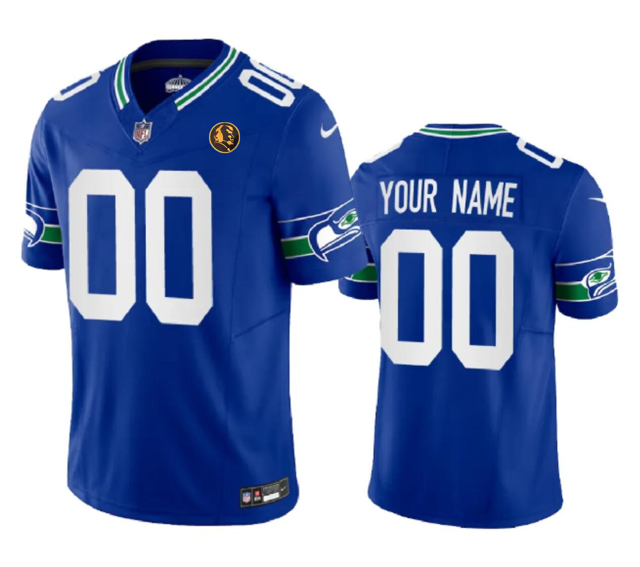Men's Seattle Seahawks Active Player Custom Royal 2023 F.U.S.E. Throwback With John Madden Patch Vapor Limited Stitched Football Jersey Men's Seattle Seahawks Active Player Custom Royal 2023 F.U.S.E. Throwback With John Madden Patch Vapor Limited Stitched Football Jersey