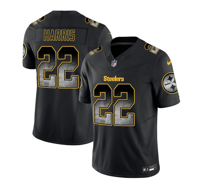 Men's Pittsburgh Steelers #22 Najee Harris Black 2023 F.U.S.E. Smoke Vapor Untouchable Limited Stitched Jersey Men's Pittsburgh Steelers #22 Najee Harris Black 2023 F.U.S.E. Smoke Vapor Untouchable Limited Stitched Jersey