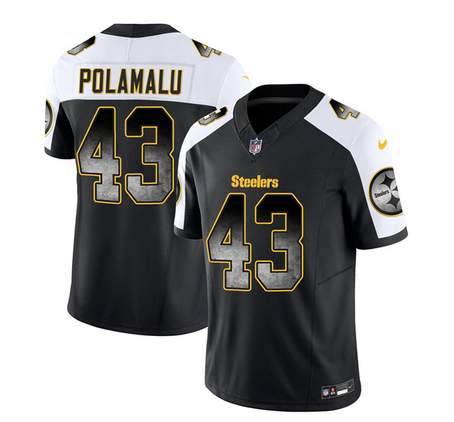 Men's Pittsburgh Steelers #43 Troy Polamalu Black/White 2023 F.U.S.E. Smoke Vapor Untouchable Limited Stitched Jersey Men's Pittsburgh Steelers #43 Troy Polamalu Black/White 2023 F.U.S.E. Smoke Vapor Untouchable Limited Stitched Jersey