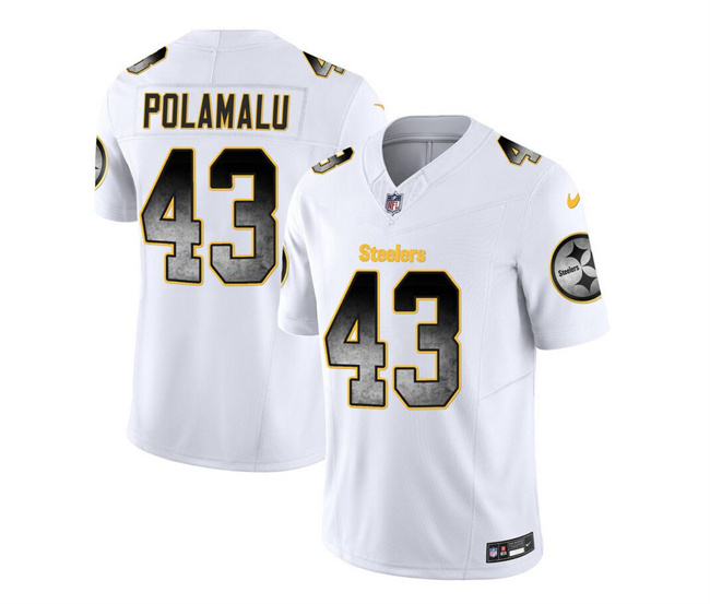 Men's Pittsburgh Steelers #43 Troy Polamalu White 2023 F.U.S.E. Smoke Vapor Untouchable Limited Stitched Jersey Men's Pittsburgh Steelers #43 Troy Polamalu White 2023 F.U.S.E. Smoke Vapor Untouchable Limited Stitched Jersey