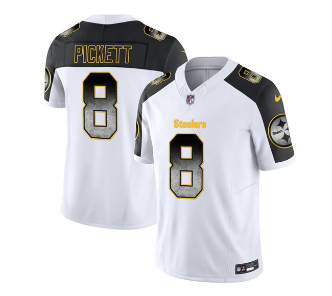 Men's Pittsburgh Steelers #8 Kenny Pickett White/Black 2023 F.U.S.E. Smoke Vapor Untouchable Limited Stitched Jersey Men's Pittsburgh Steelers #8 Kenny Pickett White/Black 2023 F.U.S.E. Smoke Vapor Untouchable Limited Stitched Jersey