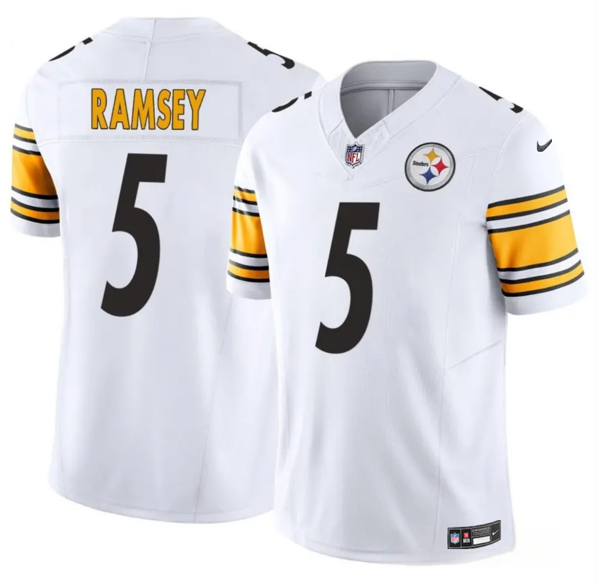 Men's Pittsburgh Steelers #5 Jalen Ramsey White 2025 F.U.S.E. Vapor Limited Stitched Football Jersey Men's Pittsburgh Steelers #5 Jalen Ramsey White 2025 F.U.S.E. Vapor Limited Stitched Football Jersey