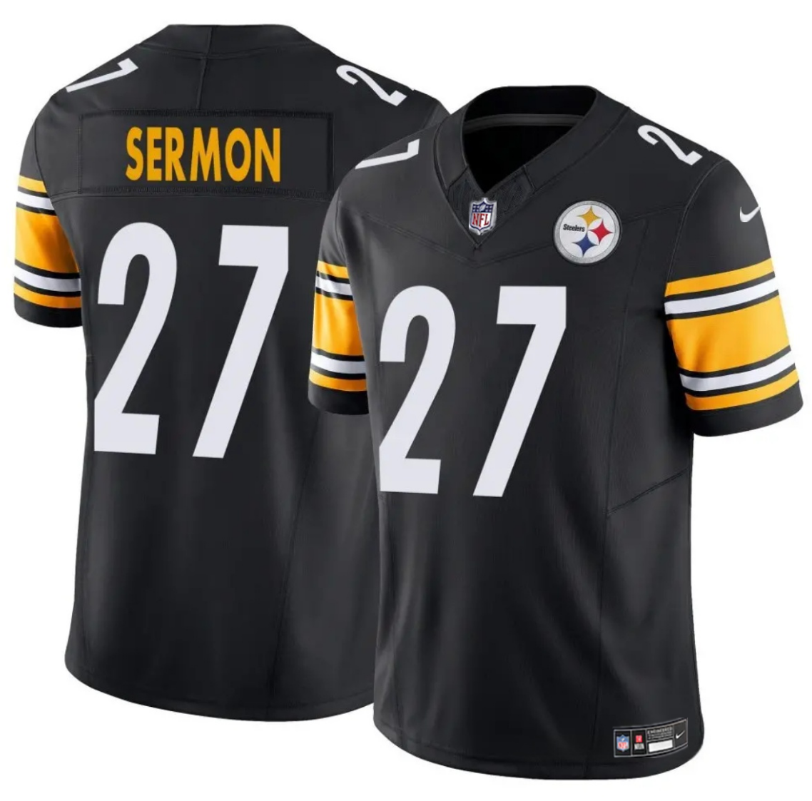 Men's Pittsburgh Steelers #27 Trey Sermon Black 2025 F.U.S.E. Vapor Untouchable Limited Stitched Jersey Men's Pittsburgh Steelers #27 Trey Sermon Black 2025 F.U.S.E. Vapor Untouchable Limited Stitched Jersey