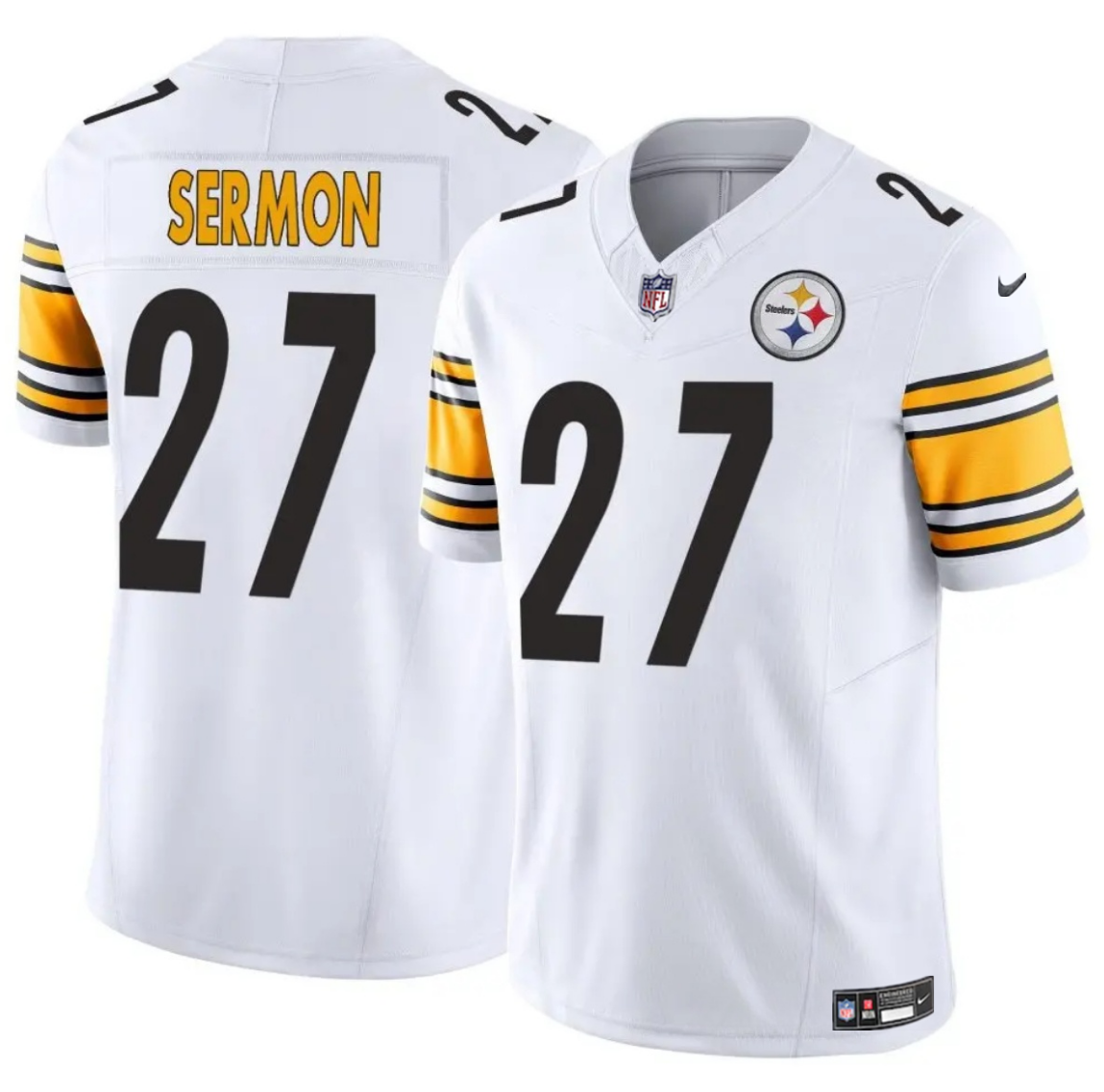 Men's Pittsburgh Steelers #27 Trey Sermon White 2025 F.U.S.E. Vapor Limited Stitched Football Jersey Men's Pittsburgh Steelers #27 Trey Sermon White 2025 F.U.S.E. Vapor Limited Stitched Football Jersey