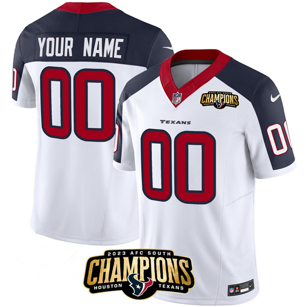 Men's Houston Texans Active Player Custom White/Navy 2023 F.U.S.E. AFC South Champions Patch Limited Stitched Football Jersey Men's Houston Texans Active Player Custom White/Navy 2023 F.U.S.E. AFC South Champions Patch Limited Stitched Football Jersey
