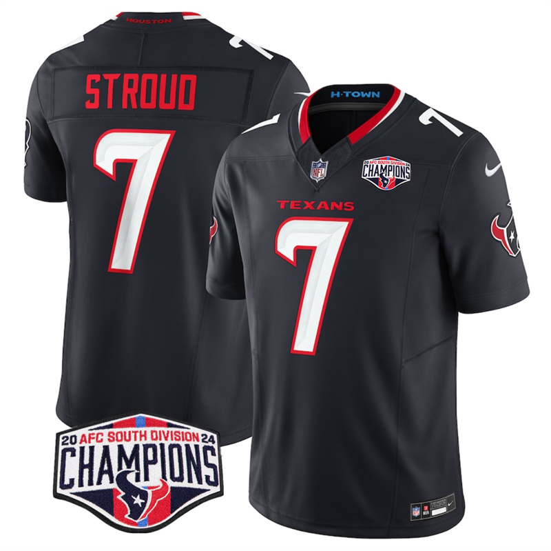 Men's Houston Texans #7 C.J. Stroud Navy F.U.S.E. 2024 AFC South Division Champions Vapor Limited Stitched Football Jersey Men's Houston Texans #7 C.J. Stroud Navy F.U.S.E. 2024 AFC South Division Champions Vapor Limited Stitched Football Jersey