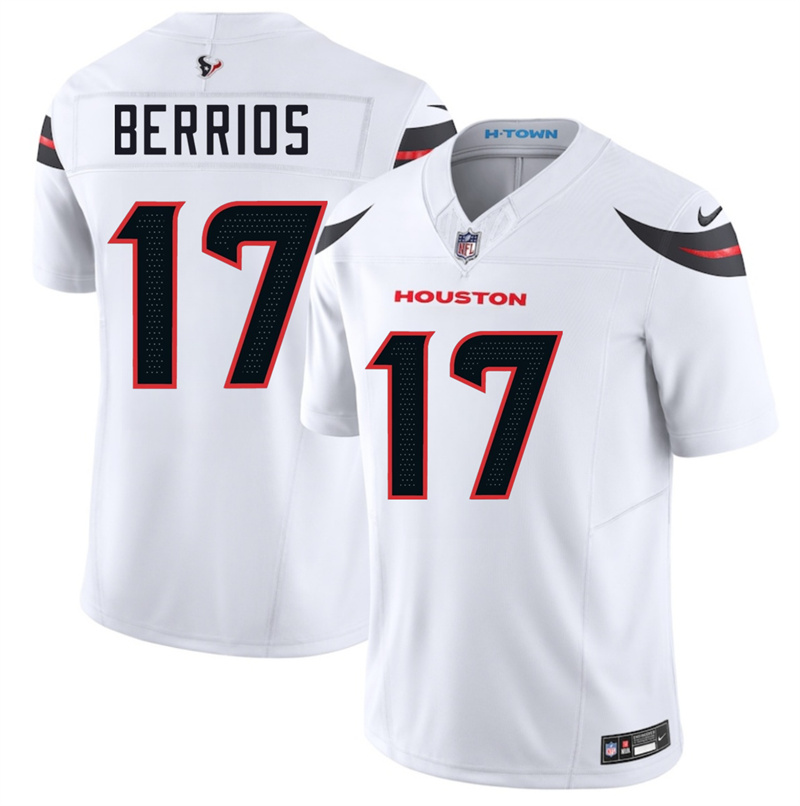 Men's Houston Texans #17 Braxton Berrios White 2024 Vapor F.U.S.E. Limited Stitched jerse Men's Houston Texans #17 Braxton Berrios White 2024 Vapor F.U.S.E. Limited Stitched jerse