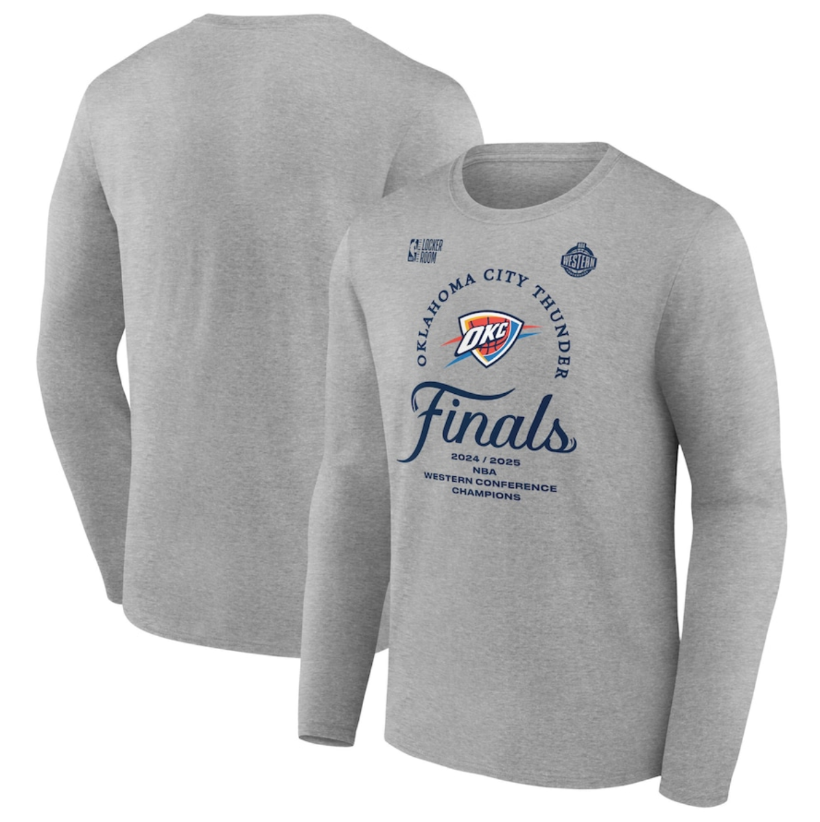 Men's Oklahoma City Thunder Heather Gray 2025 Western Conference Champions Locker Room Long Sleeve T-Shirt Men's Oklahoma City Thunder Heather Gray 2025 Western Conference Champions Locker Room Long Sleeve T-Shirt