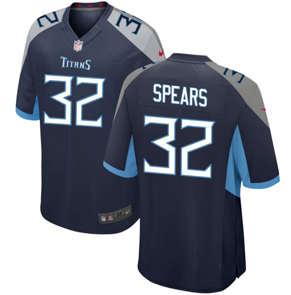 Men's Tennessee Titans #32 Tyjae Spears Navy Stitched Game Football Jersey Men's Tennessee Titans #32 Tyjae Spears Navy Stitched Game Football Jersey