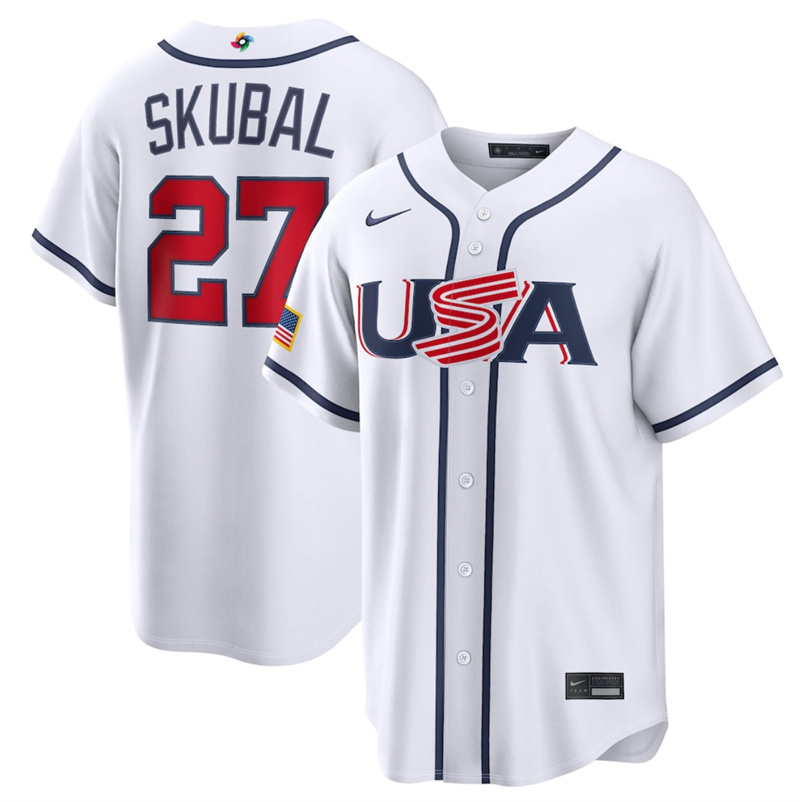 Men's USA Baseball #27 Tarik Skubal White 2026 World Baseball Classic Home Stadium Stitched Jersey Men's USA Baseball #27 Tarik Skubal White 2026 World Baseball Classic Home Stadium Stitched Jersey
