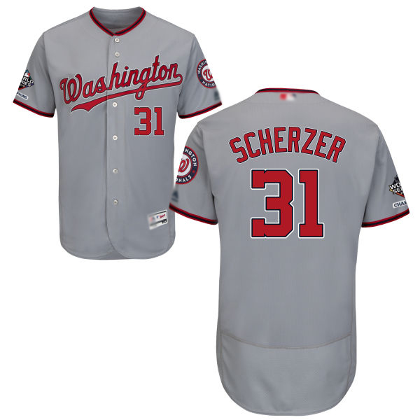 Nationals #31 Max Scherzer Grey Flexbase Authentic Collection 2019 World Series Champions Stitched MLB Jersey Nationals #31 Max Scherzer Grey Flexbase Authentic Collection 2019 World Series Champions Stitched MLB Jersey