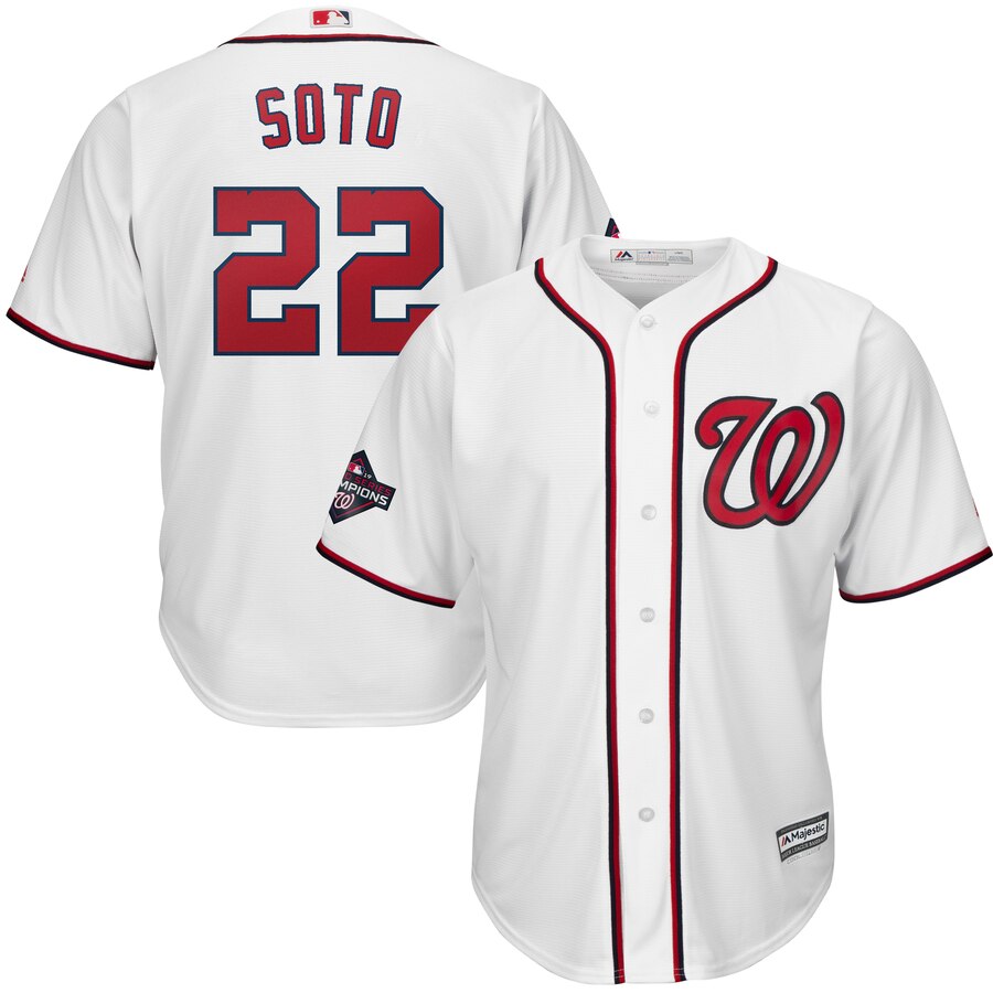 Washington Nationals #22 Juan Soto Majestic 2019 World Series Champions Home Big & Tall Cool Base Player Jersey White Washington Nationals #22 Juan Soto Majestic 2019 World Series Champions Home Big & Tall Cool Base Player Jersey White