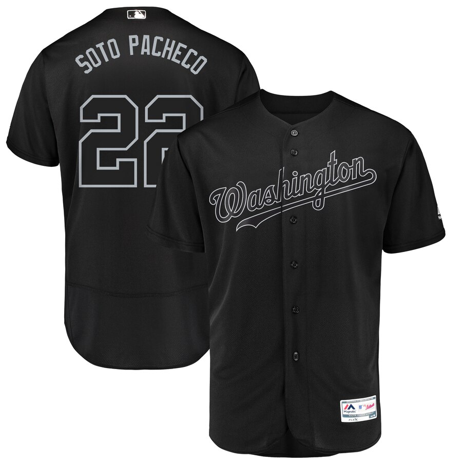 Washington Nationals #22 Juan Soto Soto Pacheco Majestic 2019 Players' Weekend Flex Base Authentic Player Jersey Black Washington Nationals #22 Juan Soto Soto Pacheco Majestic 2019 Players' Weekend Flex Base Authentic Player Jersey Black
