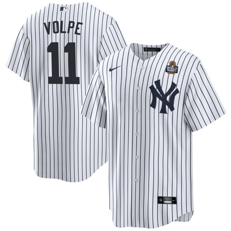 Men's New York Yankees #11 Anthony Volpe White 2024 World Series With Name Cool Base Stitched Baseball Jersey Men's New York Yankees #11 Anthony Volpe White 2024 World Series With Name Cool Base Stitched Baseball Jersey