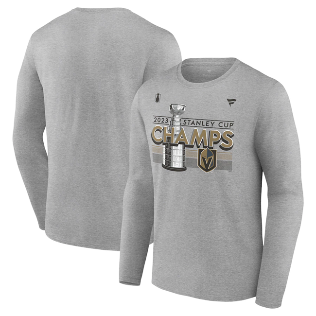 Men's Vegas Golden Knights Heather Gray 2023 Stanley Cup Champions Locker Room Long Sleeve T-Shirt Men's Vegas Golden Knights Heather Gray 2023 Stanley Cup Champions Locker Room Long Sleeve T-Shirt