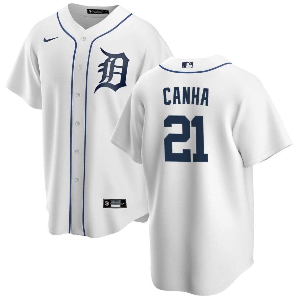 Men's Detroit Tigers #21 Mark Canha White Cool Base Stitched Baseball Jersey Men's Detroit Tigers #21 Mark Canha White Cool Base Stitched Baseball Jersey