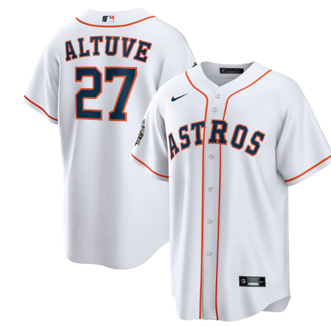 Men's Houston Astros #27 Jose Altuve White 2022 World Series Home Stitched Baseball Jersey Men's Houston Astros #27 Jose Altuve White 2022 World Series Home Stitched Baseball Jersey