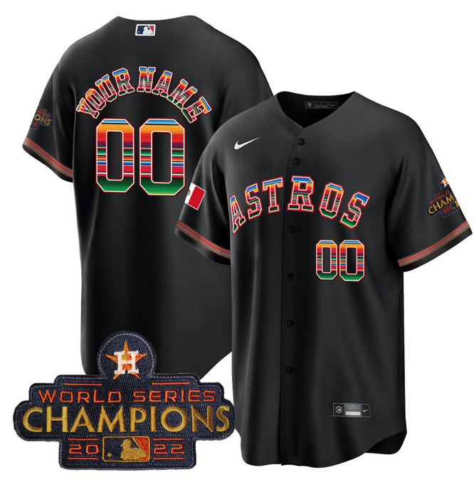 Men's Houston Astros Customized Black 2022 Mexico World Series Champions Cool Base Stitched Baseball Jersey Men's Houston Astros Customized Black 2022 Mexico World Series Champions Cool Base Stitched Baseball Jersey