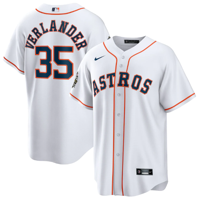 Men's Houston Astros #35 Justin Verlander White 2022 World Series Home Stitched Baseball Jersey Men's Houston Astros #35 Justin Verlander White 2022 World Series Home Stitched Baseball Jersey
