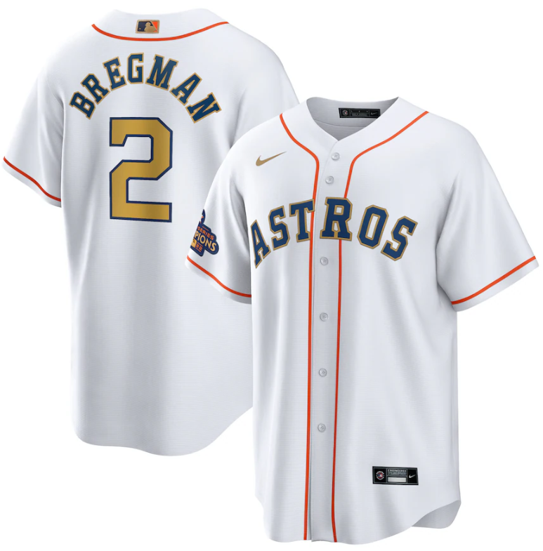 Men's Houston Astros Customized White 2023 Gold Collection With World Serise Champions Patch Cool Base Stitched Baseball Jersey Men's Houston Astros Customized White 2023 Gold Collection With World Serise Champions Patch Cool Base Stitched Baseball Jersey