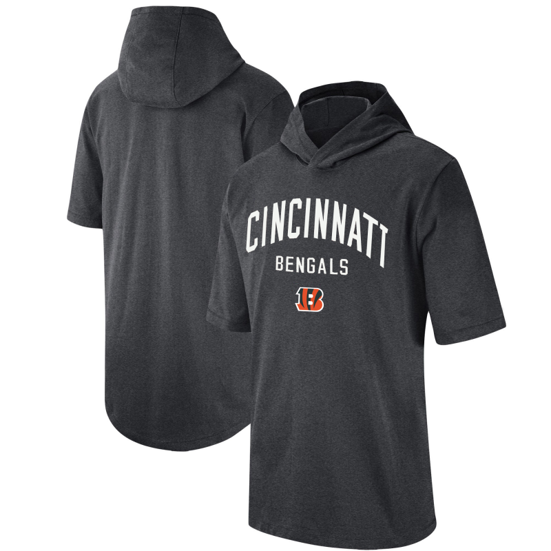 Men's Cincinnati Bengals Heathered Charcoal Sideline Training Hooded Performance T-Shirt Men's Cincinnati Bengals Heathered Charcoal Sideline Training Hooded Performance T-Shirt