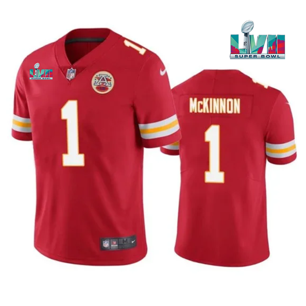 Men’s Kansas City Chiefs #1 Jerick McKinnon Red Super Bowl LVII Patch Vapor Untouchable Limited Stitched Jersey Men’s Kansas City Chiefs #1 Jerick McKinnon Red Super Bowl LVII Patch Vapor Untouchable Limited Stitched Jersey