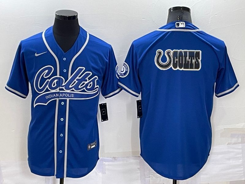 Men's Indianapolis Colts Royal Team Big Logo With Patch Cool Base Stitched Baseball Jersey Men's Indianapolis Colts Royal Team Big Logo With Patch Cool Base Stitched Baseball Jersey