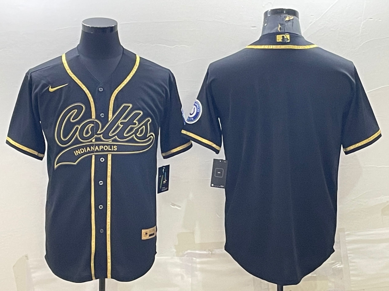 Men's Indianapolis Colts Blank Black Gold With Patch Cool Base Stitched Baseball Jersey Men's Indianapolis Colts Blank Black Gold With Patch Cool Base Stitched Baseball Jersey