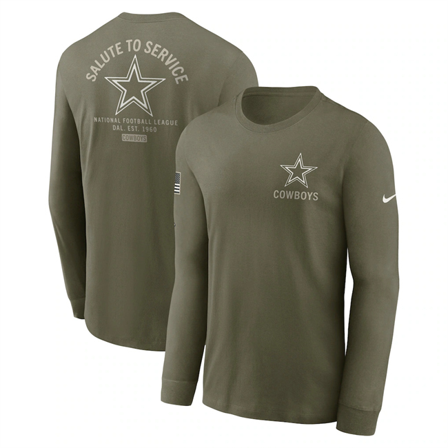 Men's Dallas Cowboys Olive 2025 Salute to Service Sideline Long Sleeve T-Shirt Men's Dallas Cowboys Olive 2025 Salute to Service Sideline Long Sleeve T-Shirt