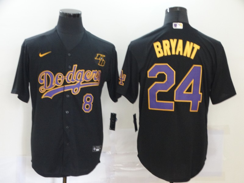 Men's Los Angeles Dodgers Front #8 Back #24 Kobe Bryant Throwback Black MLB With KB Patch Cool Base Stitched Jersey Men's Los Angeles Dodgers Front #8 Back #24 Kobe Bryant Throwback Black MLB With KB Patch Cool Base Stitched Jersey
