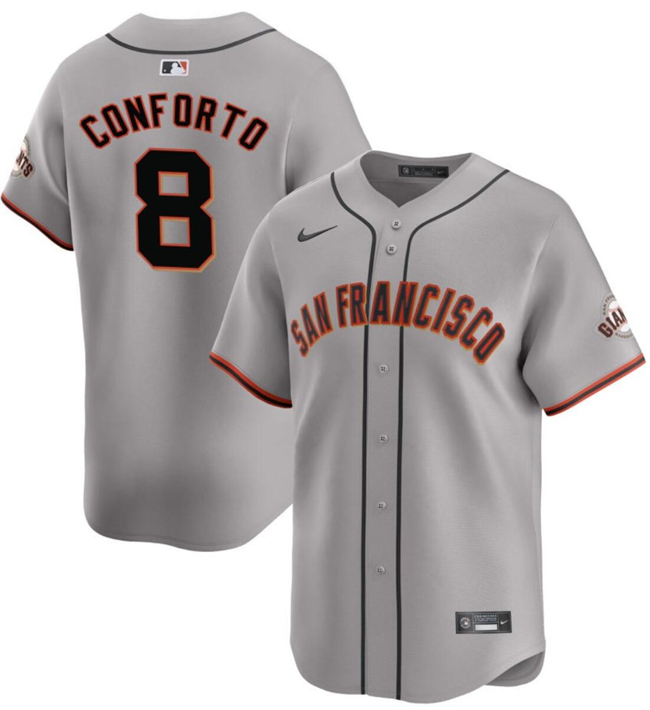 Men's San Francisco Giants #8 Michael Conforto Grey Away Limited Stitched Baseball Jersey Men's San Francisco Giants #8 Michael Conforto Grey Away Limited Stitched Baseball Jersey