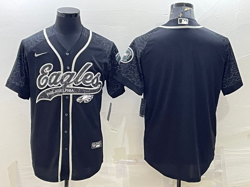 Men's Philadelphia Eagles Blank Black Reflective With Patch Cool Base Stitched Baseball Jersey Men's Philadelphia Eagles Blank Black Reflective With Patch Cool Base Stitched Baseball Jersey
