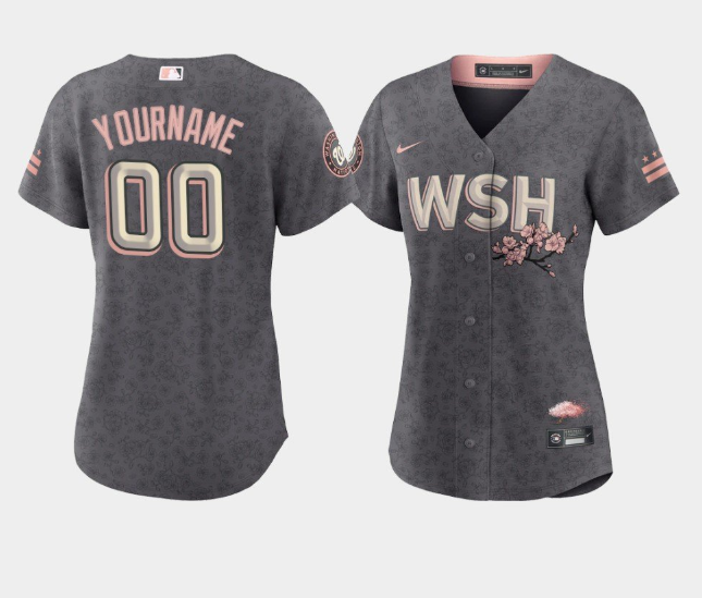 Men's Washington Nationals Customized 2022 Grey City Connect Cherry Blossom Stitched Baseball Jersey Men's Washington Nationals Customized 2022 Grey City Connect Cherry Blossom Stitched Baseball Jersey