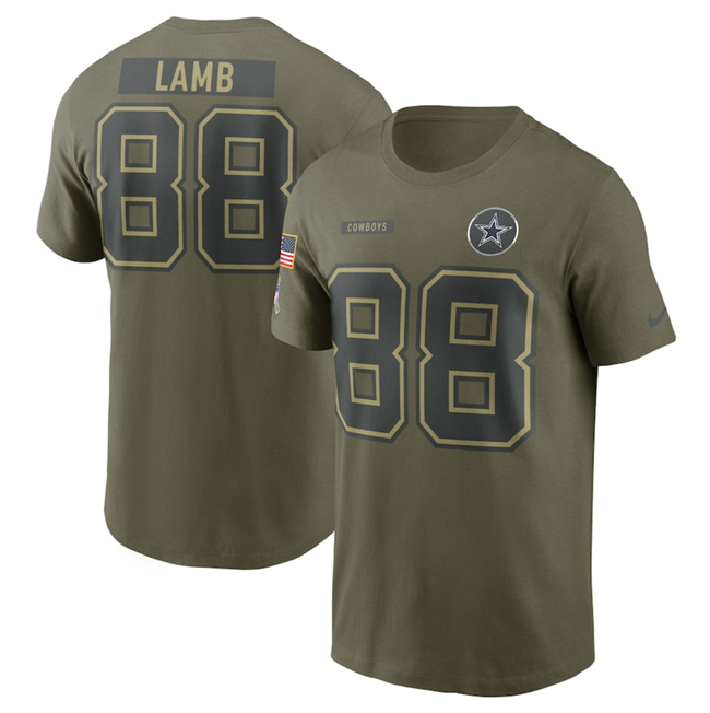 Men's Dallas Cowboys #88 CeeDee Lamb Olive 2025 Salute to Service Name & Number T-Shirt Men's Dallas Cowboys #88 CeeDee Lamb Olive 2025 Salute to Service Name & Number T-Shirt