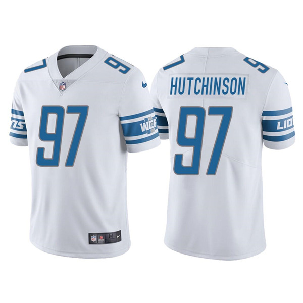 Men's Detroit Lions #97 Aidan Hutchinson White Vapor Untouchable Limited Stitched Jersey Men's Detroit Lions #97 Aidan Hutchinson White Vapor Untouchable Limited Stitched Jersey