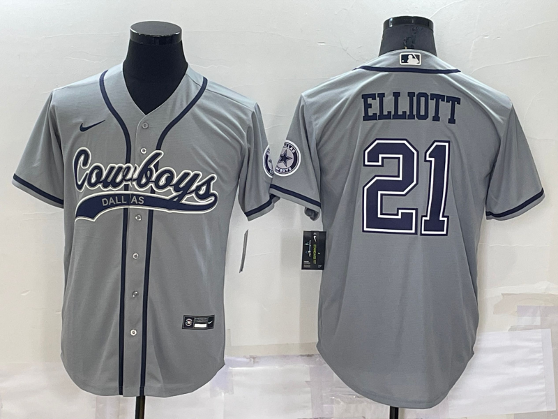 Men's Dallas Cowboys #21 Ezekiel Elliott Grey Cool Base Stitched Baseball Jersey Men's Dallas Cowboys #21 Ezekiel Elliott Grey Cool Base Stitched Baseball Jersey