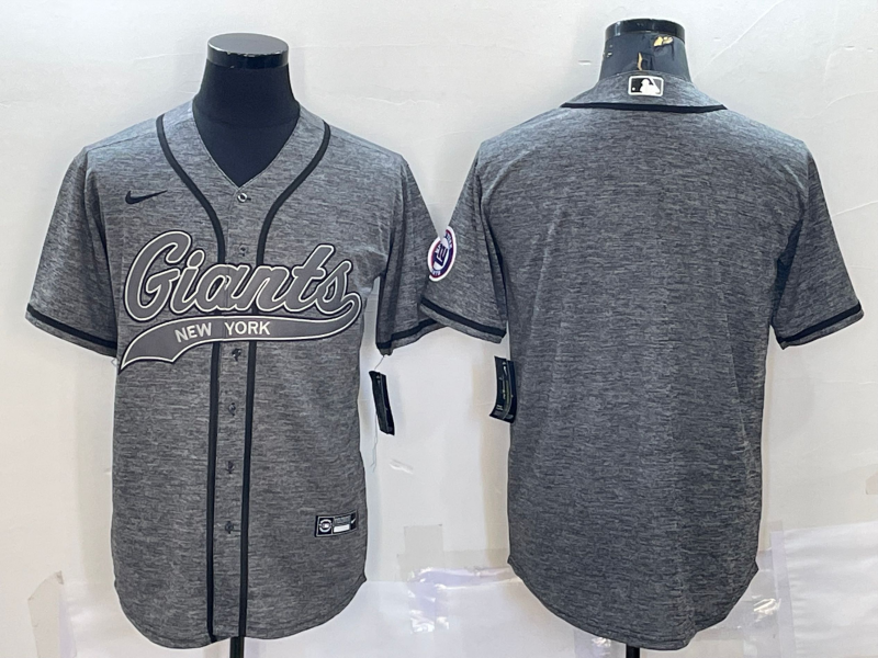 Men's New York Giants Blank Grey With Patch Cool Base Stitched Baseball Jersey Men's New York Giants Blank Grey With Patch Cool Base Stitched Baseball Jersey