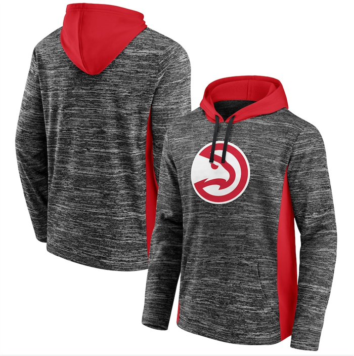 Men's Atlanta Hawks Heathered Charcoal Red Instant Replay Color Block Pullover Hoodie